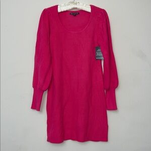 NWT Boston Proper Vibrant Pink Long Sleeve Knit Dress with Puff Sleeve XS